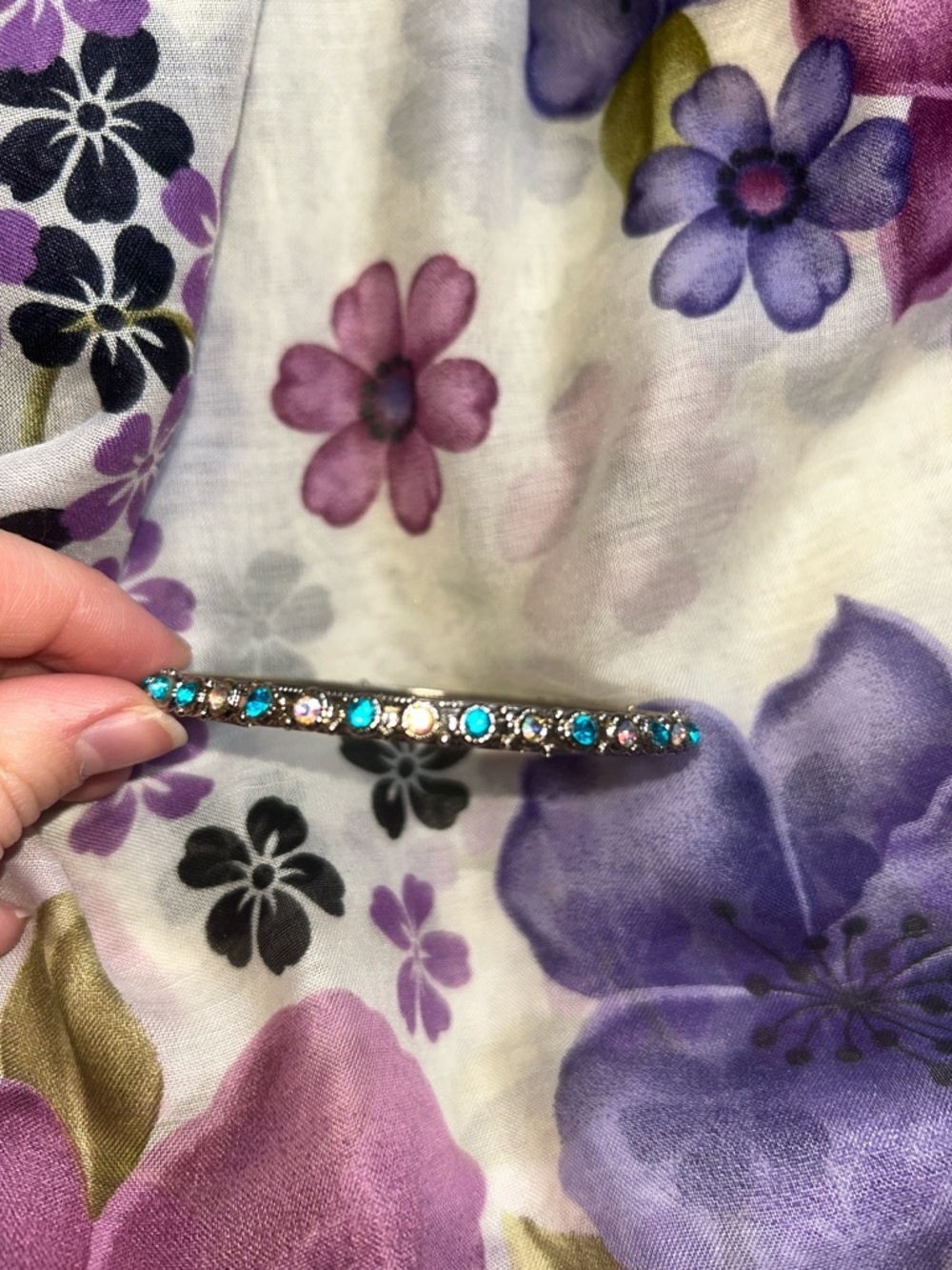 Turquoise Crystal Rhinestone Bangle Bracelet - Picture 2 of 4